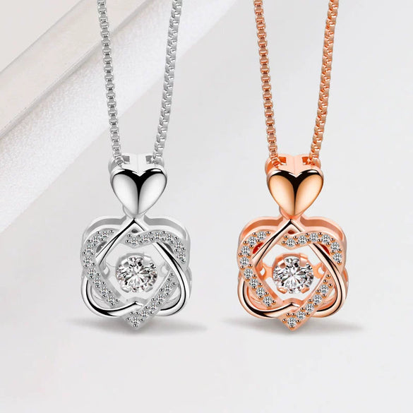 925 Sterling Silver Double Heart Pendant Necklace With Zircon Box Chain Electroplated Geometric Collarbone Necklace For Women