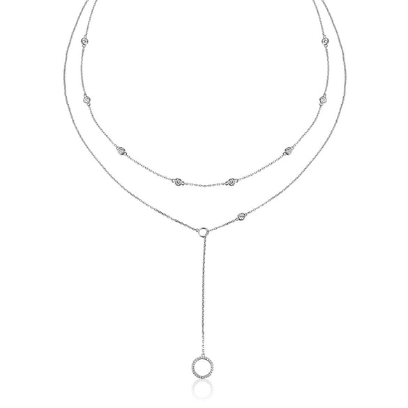 925 Sterling Silver Double Layer Stacked Geometric Round Zircon Long Necklace With High End Sense