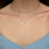 925 Sterling Silver Double Layer Stacked Y Shaped Geometric Long Chain Necklace