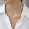 925 Sterling Silver Double Layer Stacked Y Shaped Geometric Long Chain Necklace