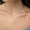 925 Sterling Silver Double Layer Stacked Y Shaped Geometric Long Chain Necklace