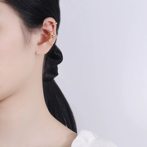925 Sterling Silver Double Layer Twist Ear Cuff Geometric Electroplated Clip On Earring For Women Minimalist Ear Jewelry