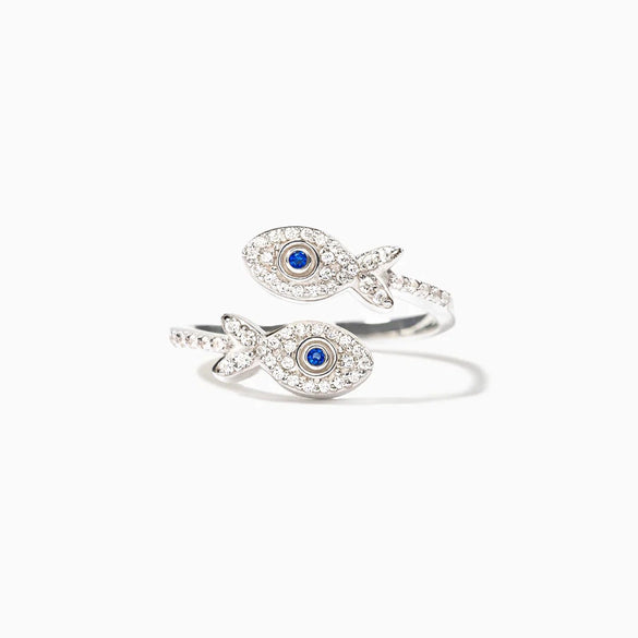 Sterling Silver Double Pair Small Fish Set Zircon Ring Women's Electroplated Geometric Style