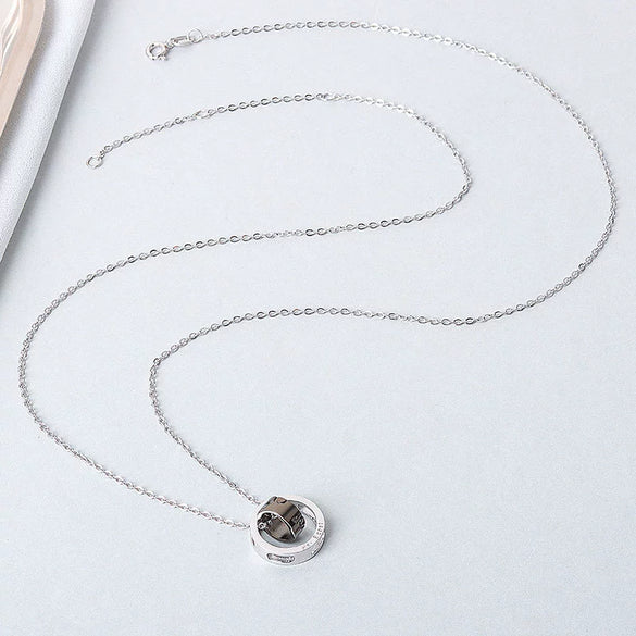 Sterling Silver Double Ring Pendant Couple Necklace Simple Elegant Electroplated Cross Chain Necklace For Women