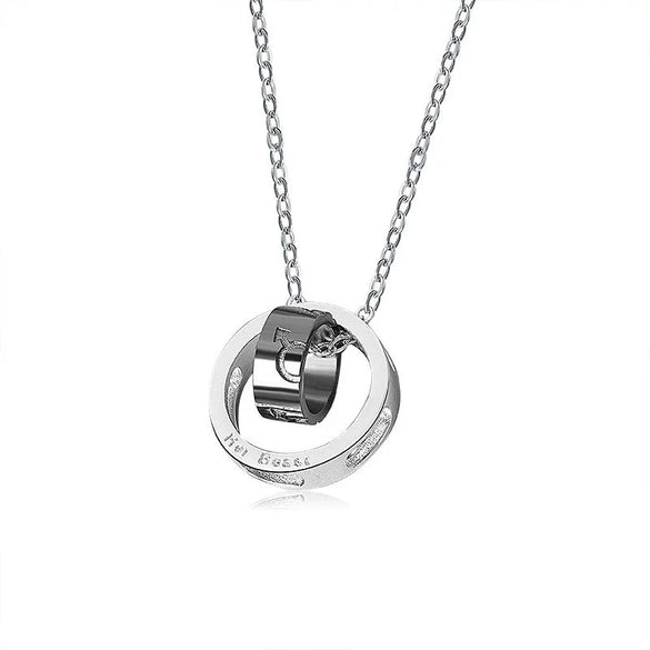 Sterling Silver Double Ring Pendant Couple Necklace Simple Elegant Electroplated Cross Chain Necklace For Women