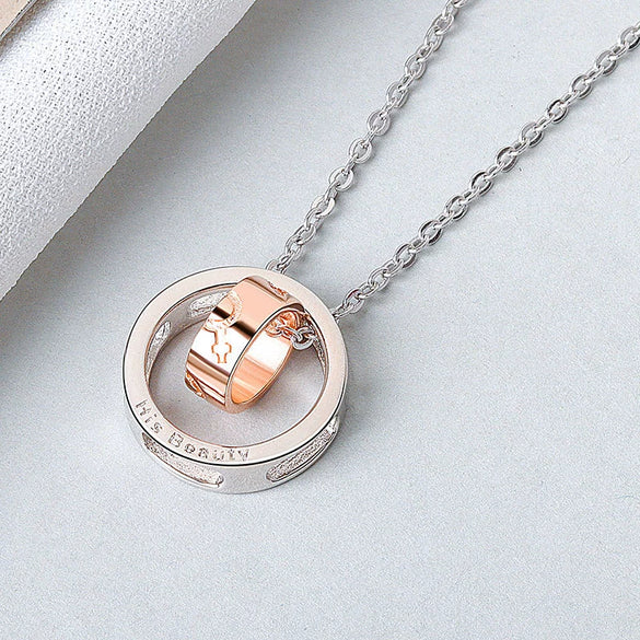 Sterling Silver Double Ring Pendant Couple Necklace Simple Elegant Electroplated Cross Chain Necklace For Women