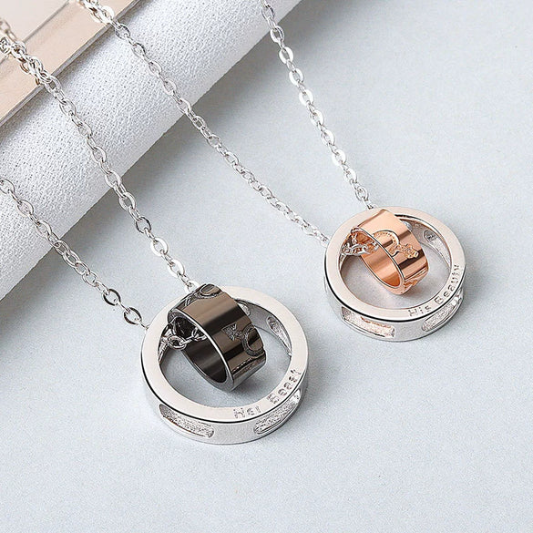 Sterling Silver Double Ring Pendant Couple Necklace Simple Elegant Electroplated Cross Chain Necklace For Women