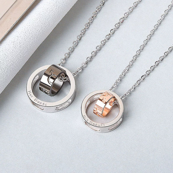 Sterling Silver Double Ring Pendant Couple Necklace Simple Elegant Electroplated Cross Chain Necklace For Women