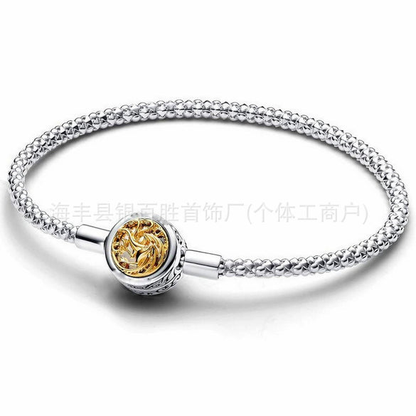 Sterling Silver Dragon Pattern Round Bead Bracelet With Classic Animal Motif And Fine Craftsmanship Unisex Jewelry Gift