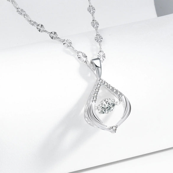 925 Sterling Silver Drop Shape Pendant Necklace With Micro Inlaid Full Diamond Beating Heart Design Electroplated Fashion Jewelry