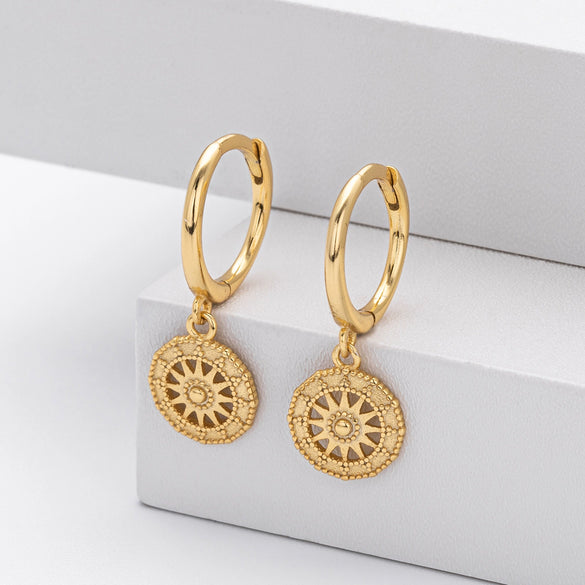 Sterling Silver Ear Buckle Wheel Design Electroplated Women's Earrings