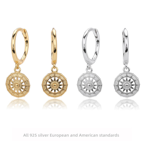 Sterling Silver Ear Buckle Wheel Design Electroplated Women's Earrings
