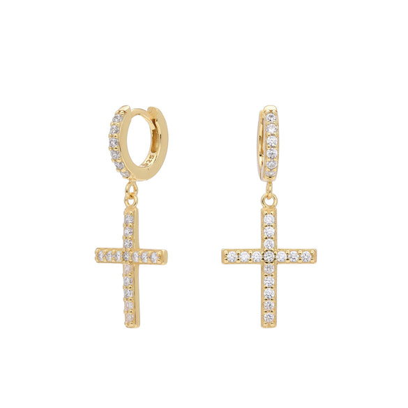 Sterling Silver Earrings With Cross Micro Inlaid Zircon Letter And Number Pattern For Women