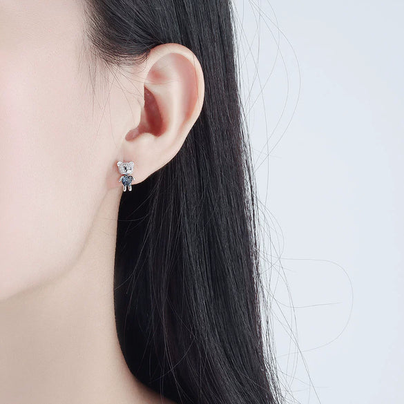 925 Sterling Silver Electroplated Bear Pendant Necklace And Stud Earrings Set For Women Fashion Jewelry