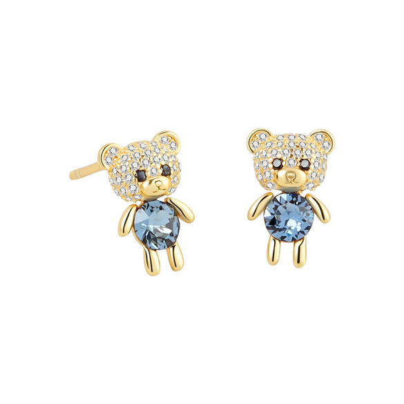 925 Sterling Silver Electroplated Bear Pendant Necklace And Stud Earrings Set For Women Fashion Jewelry