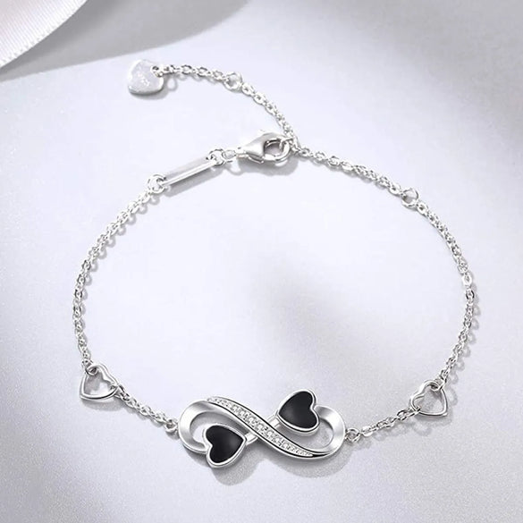 Sterling Silver Elegant Simple Style Infinity Heart Shape Enamel Bracelets