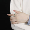 Sterling Silver Emerald Zircon Crown Ring For Women With Adjustable Open Design Electroplated Finish And Drop Shape Detailing