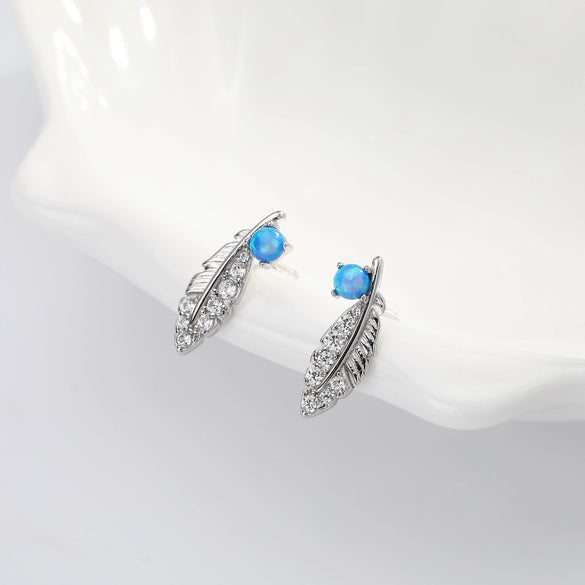 925 Sterling Silver Feather Earrings Inlaid Zircon Light Luxury Natural Design For Women