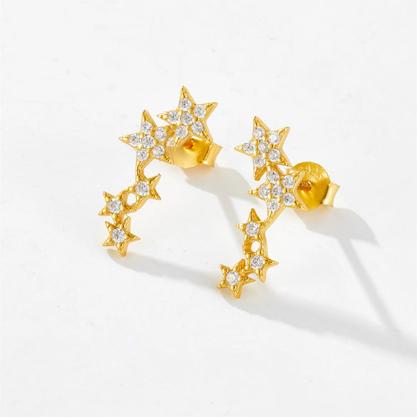 925 Sterling Silver Fivepointed Star Ear Studs For Women With Electroplating In Cold And Simple Style