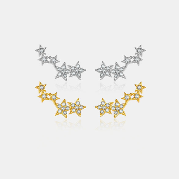 925 Sterling Silver Fivepointed Star Ear Studs For Women With Electroplating In Cold And Simple Style