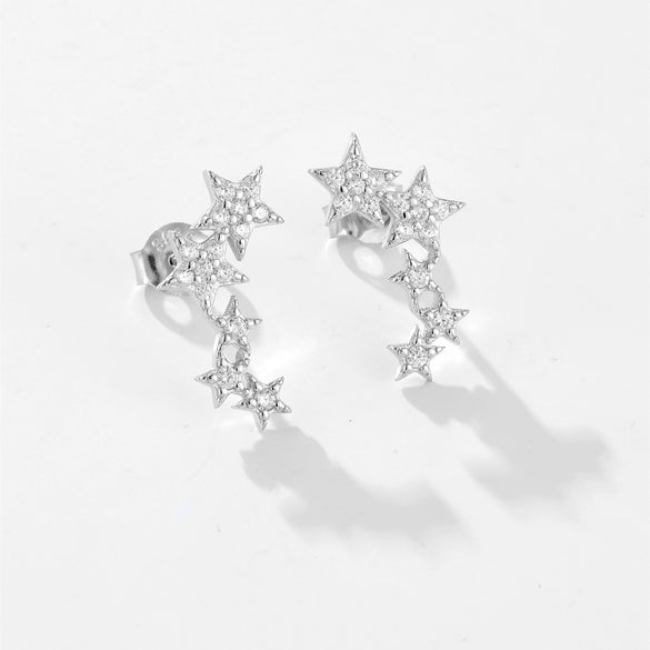 925 Sterling Silver Fivepointed Star Ear Studs For Women With Electroplating In Cold And Simple Style