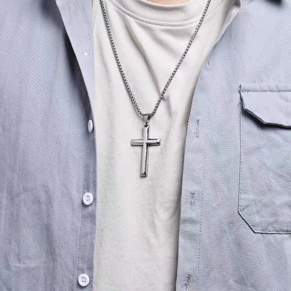 925 Sterling Silver Flat Cross Pendant Necklace Geometric Electroplated Cross Chain Light Luxury Cold Style Unisex Necklace