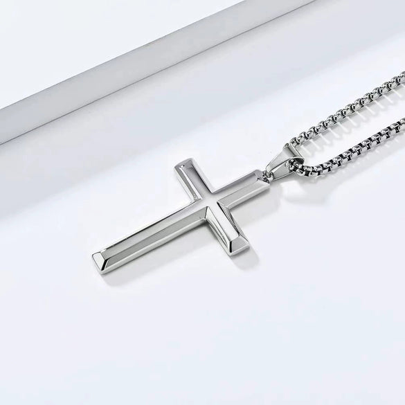 925 Sterling Silver Flat Cross Pendant Necklace Geometric Electroplated Cross Chain Light Luxury Cold Style Unisex Necklace