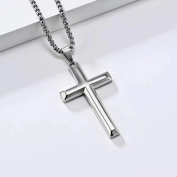 925 Sterling Silver Flat Cross Pendant Necklace Geometric Electroplated Cross Chain Light Luxury Cold Style Unisex Necklace