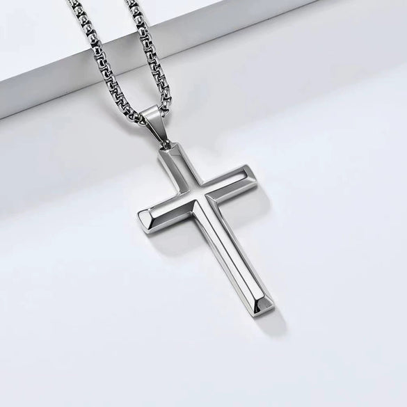 925 Sterling Silver Flat Cross Pendant Necklace Geometric Electroplated Cross Chain Light Luxury Cold Style Unisex Necklace
