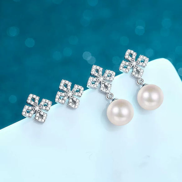 925 Sterling Silver Flower Earrings With Moissanite And Freshwater Pearl Natural Floral Electroplated Stud Earrings For Women
