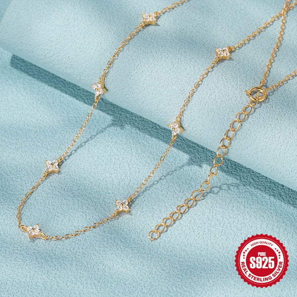 Sterling Silver Flower Geometric Electroplated Collarbone Necklace