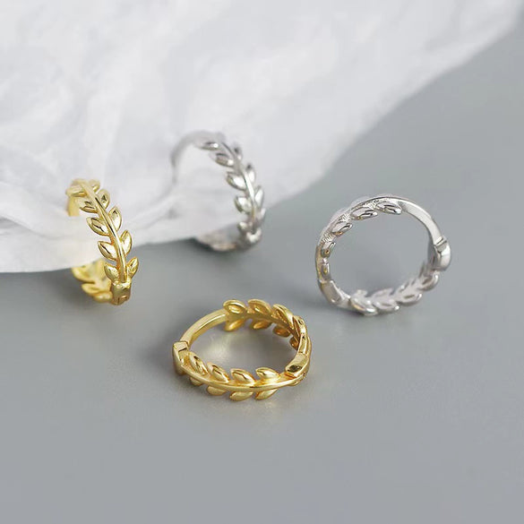 925 Sterling Silver Flower Pattern Fashion Exquisite Single Earrings With Leaves And Plain Ring Ear Buckle Seiko Crafted
