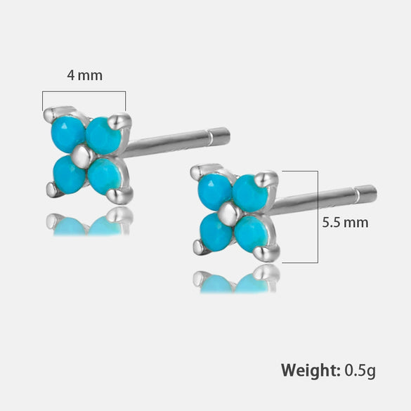Sterling Silver Flower Stud Earrings With Zircon Inlay Geometric Pattern Electroplated