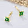 Sterling Silver Flower Stud Earrings With Zircon Inlay Geometric Pattern Electroplated