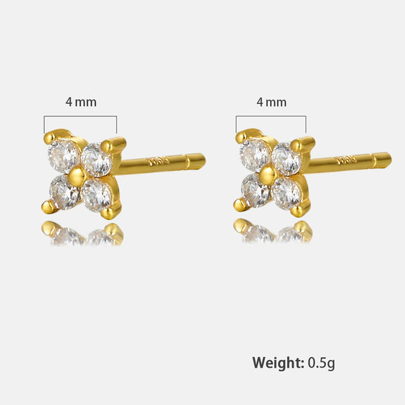 Sterling Silver Flower Stud Earrings With Zircon Inlay Geometric Pattern Electroplated