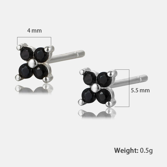 Sterling Silver Flower Stud Earrings With Zircon Inlay Geometric Pattern Electroplated