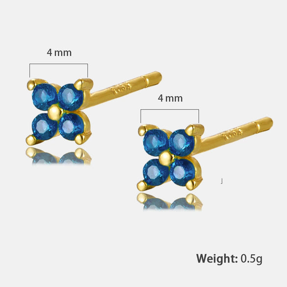 Sterling Silver Flower Stud Earrings With Zircon Inlay Geometric Pattern Electroplated