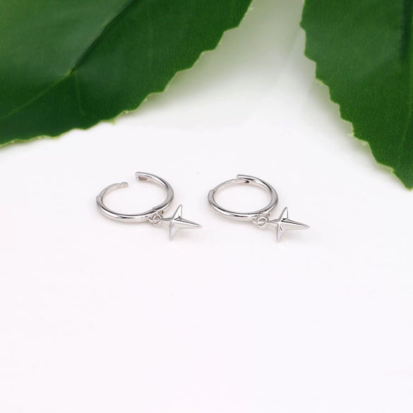 Sterling Silver Four Corner Star Niche Style Earrings