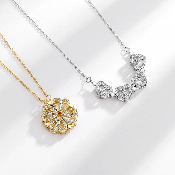 925 Sterling Silver Four Leaf Clover And Heart Pendant Necklace With Cross Chain Electroplated Light Luxury Clavicle Chain For Women