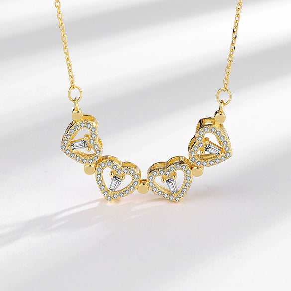 925 Sterling Silver Four Leaf Clover And Heart Pendant Necklace With Cross Chain Electroplated Light Luxury Clavicle Chain For Women