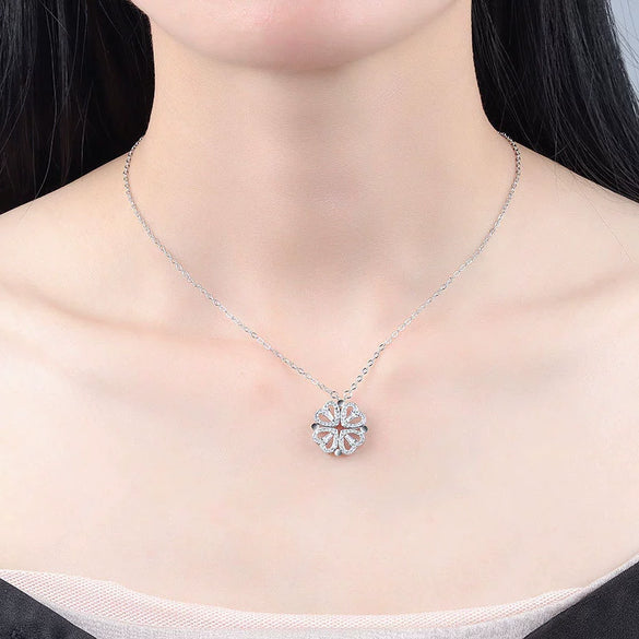 925 Sterling Silver Four Leaf Clover And Heart Pendant Necklace With Cross Chain Electroplated Light Luxury Clavicle Chain For Women