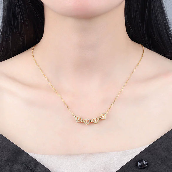 925 Sterling Silver Four Leaf Clover And Heart Pendant Necklace With Cross Chain Electroplated Light Luxury Clavicle Chain For Women