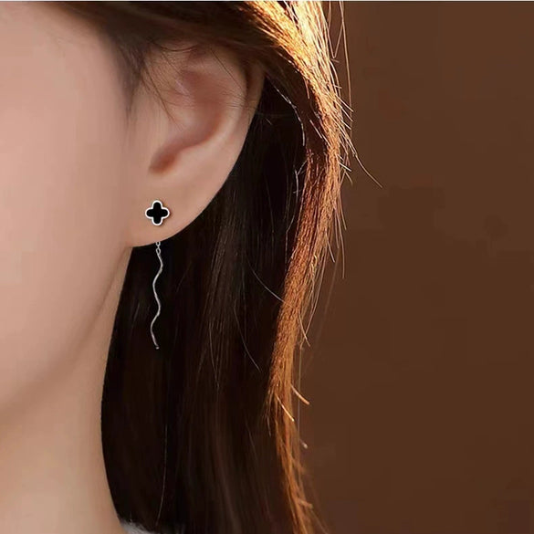 925 Sterling Silver Four Leaf Clover Flower Earrings For Women Simple Elegant Wave Design Fashion Earrings