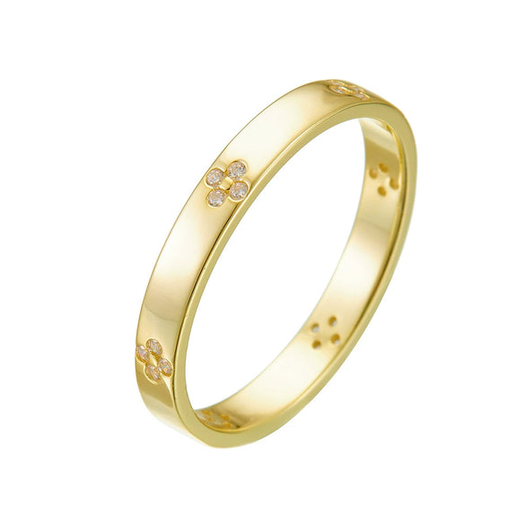 Sterling Silver Four Leaf Clover Ring For Women With Diamond Design And Flower Pattern