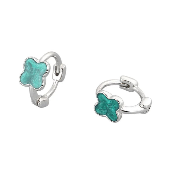 925 Sterling Silver Four Leaf Geometric Ear Buckle Earrings For Women With Enamel Finish And Electroplated Craftsmanship