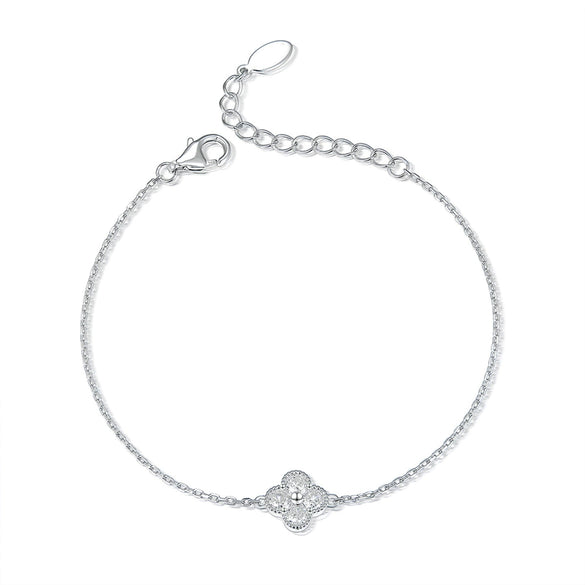 925 Sterling Silver Fourleaf Clover Bracelet Inlaid With Ice Flower Cut High Carbon Diamond Seiko Craft