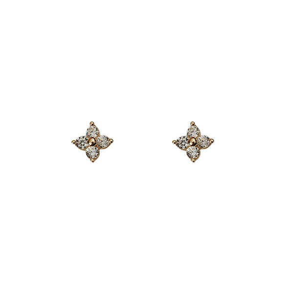 Sterling Silver Fourleaf Clover Flower Shape Earrings For Women 14K Goldplated With Fourdiamond Zircon