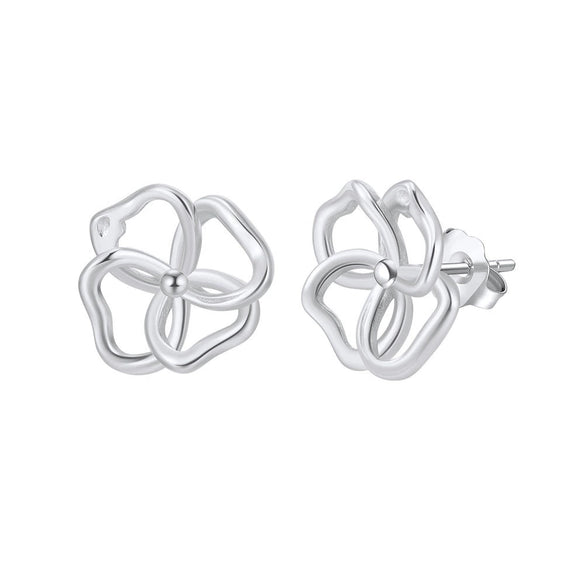 Sterling Silver Fourleaf Clover Geometric Electroplated Women's Earrings