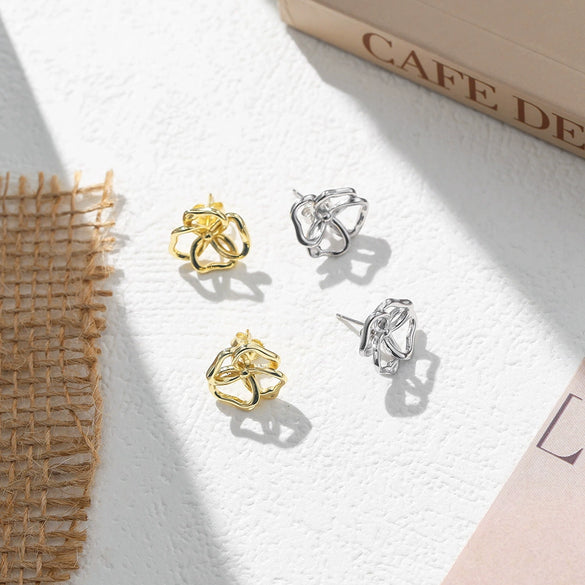 Sterling Silver Fourleaf Clover Geometric Electroplated Women's Earrings