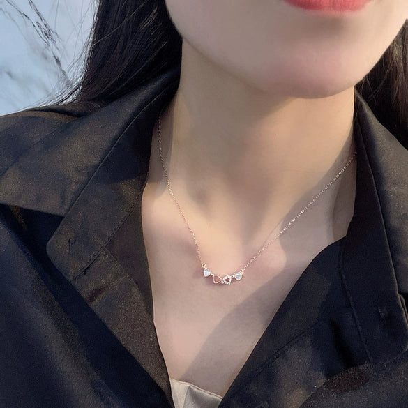 Sterling Silver 925 Fourleaf Clover Geometric Love Opal Women's Clavicle Necklace